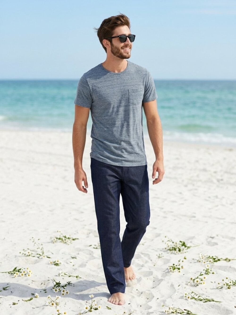 Set sales-Heather Blue Tee/12261 +Navy Temperature Control Denim Pants/26301